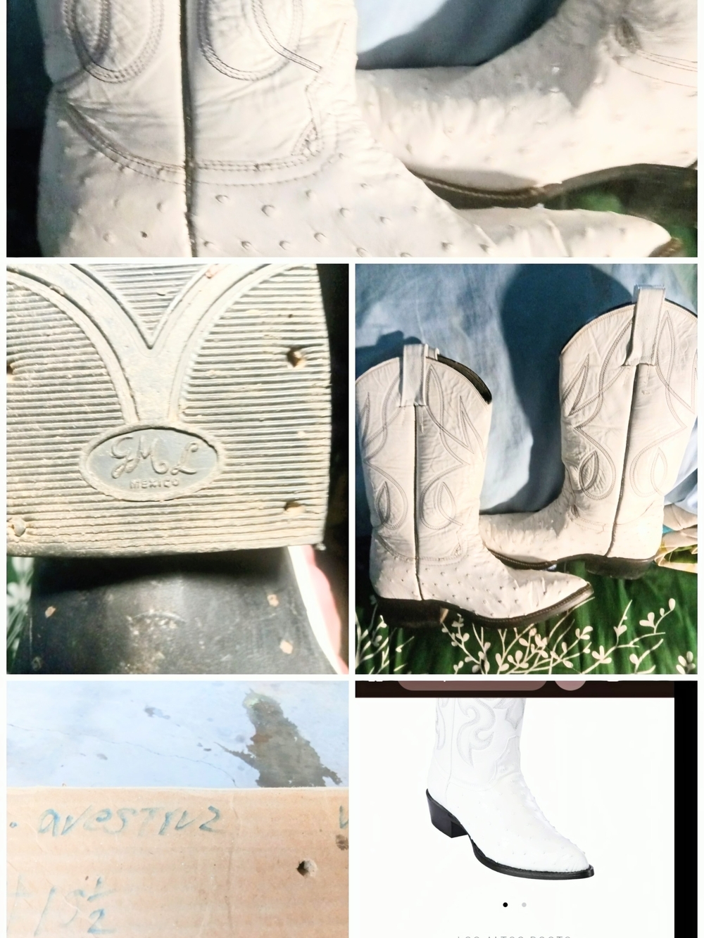 Western-Inspired White Ostrich-Texture Ankle Booties